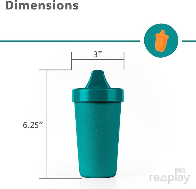 Re-Play Spill-Proof Sippy Cups - Reusable 10 Oz Set of 4, Dishwasher & Microwave Safe, Made in USA, True Blue