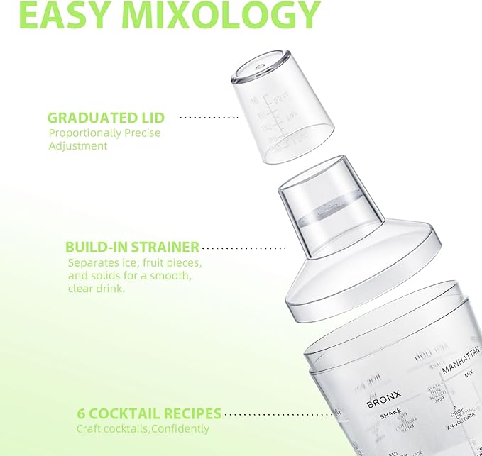 Plastic Boston Cocktail Shaker Set, 6 Pack 18oz Shatterproof Bartender Kit with Built-in Strainer Lids, Travel Bar Tools for Beginners, Mixing Martinis, Margaritas (530ML, 6 pack)