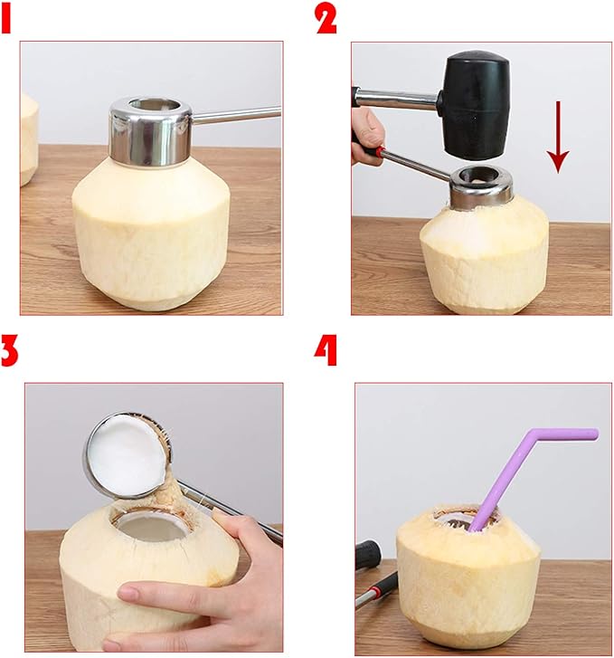 Stainless Steel Coconut Opener Set of 3, Tool Kit for Opening Fresh Coconuts