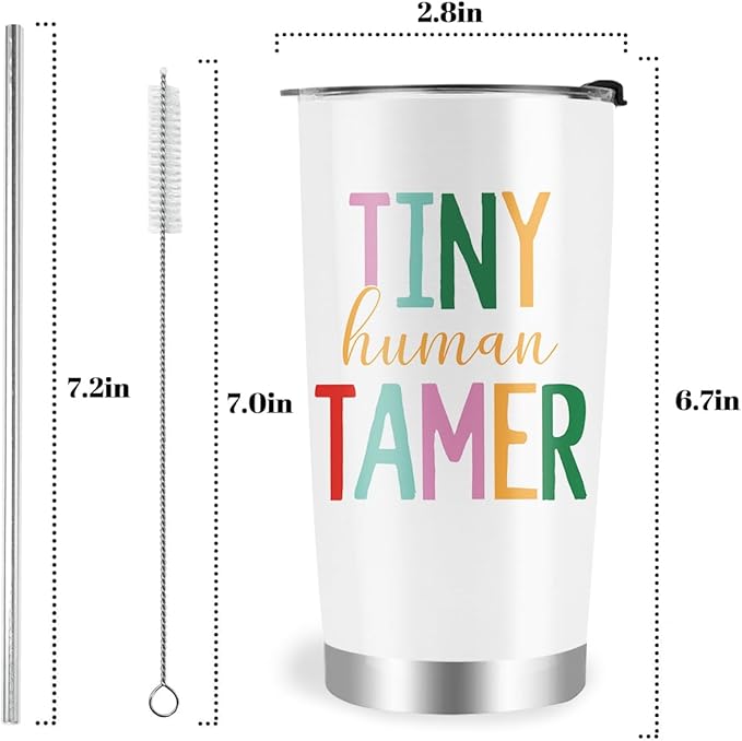 Tiny Human Tamer Tumbler, Daycare & Preschool Teacher Appreciation Gifts - 20oz Travel Coffee Mug