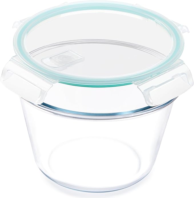 NUTRIUPS 2.1L Glass Food Storage Containers with Lids, 7.6×5in Deep Round Meal Prep Containers, Glass Mixing Bowls With Lid (one piece)