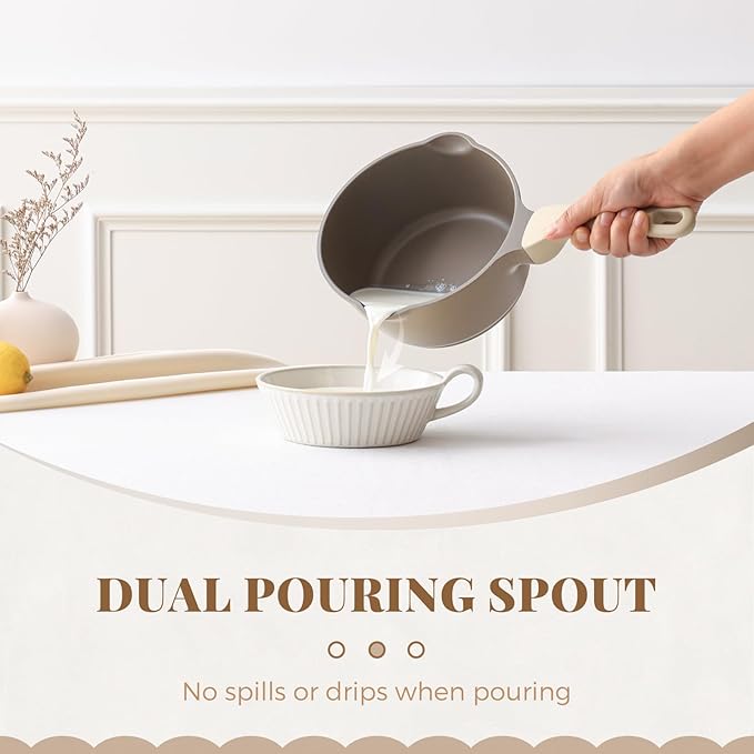 PRICUSIS Nonstick Saucepan with Lid, 2.7 Quart Sauce Pan, Healthy Sauce Pot with Pour Spouts for Multipurpose Use, PTFE, PFOA Free, Induction Compatible, Apricot