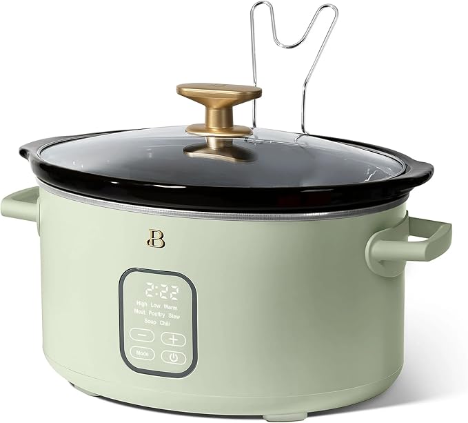 Beautiful 6 Qt Programmable Slow Cooker with Touch Control, Digital Timer and Keep Warm Function – Large Electric pot Capacity Kitchen Appliance by Drew-Barrymore (Sage Green)