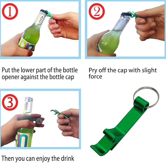 100 Pcs Bottle opener Keychain Bulk,Soda Beverage Beer Bottle Opener Keychain,Bottle Openers Aluminum Beer Bottle Opener Claw Beverage Keychain Ring for Kitchen,Wedding, Bar,Party(Green)
