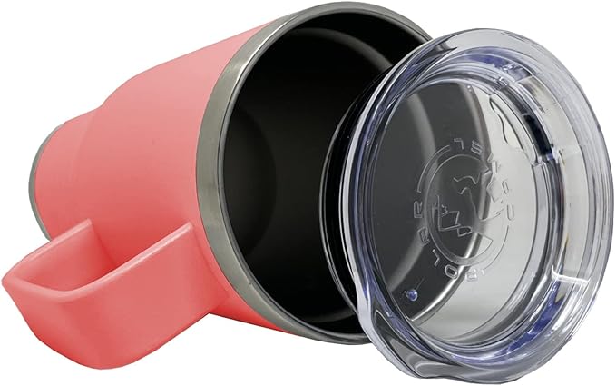 LaserGram 20oz Vacuum Insulated Travel Mug with Handle, Sushi, Personalized Engraving Included (Coral)