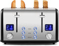 CUSIMAX 4 Slice Toaster with Smart LED Display, Stainless Steel Toaster with Exart Wide Slots, 6 Shade Settings, Bagel, Defrost and Cancel Fuction, 1650 Watts, Removable Crumb Trays, Black