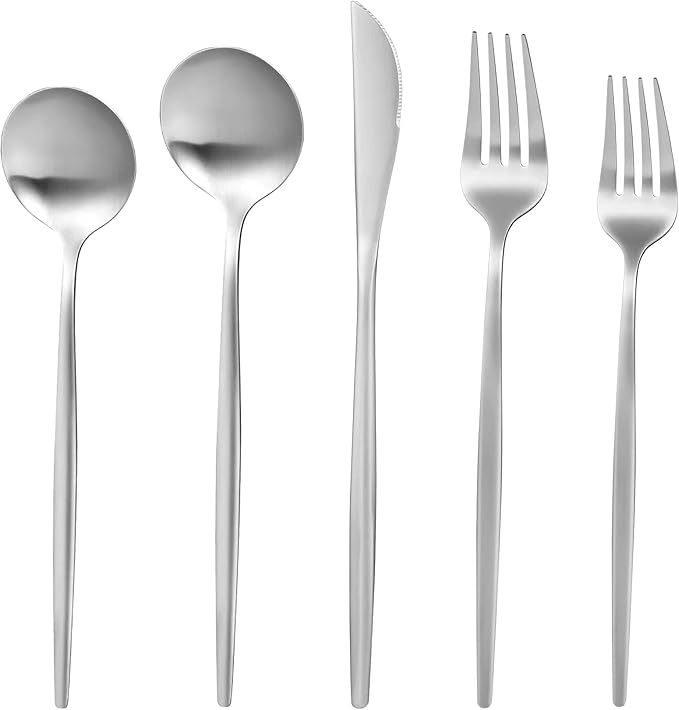 MIKIWAY 60-Piece Silverware Set for 12, Stainless Steel Flatware, Matte Cutlery Tableware, Kitchen Utensils Include Spoons and Forks, Satin Polished, Dishwasher Safe
