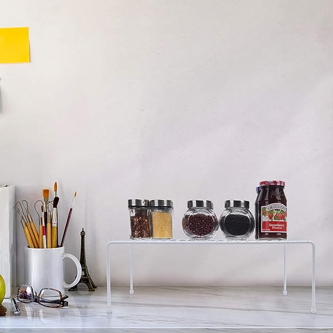 Large (16.1 x 10.2 Inch) Cabinet Storage Shelf Rack, Shelves，Kitchen Counter and Cabinet Shelf, Storage Rack Organizer for Kitchen, Fridge, Cabinet, Bathroom Cupboard (White, 4)