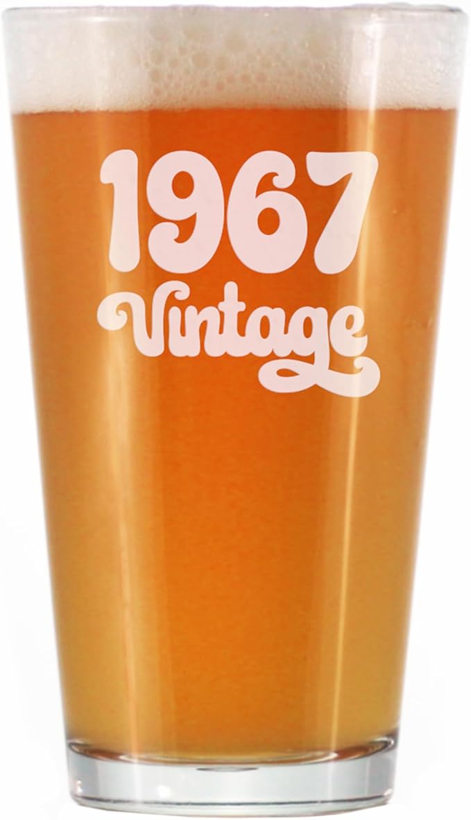Vintage 1967 Pint Glass for Beer - 58th Birthday Gifts for Men or Women Turning 58 - Fun Bday Party Decor - 16 oz