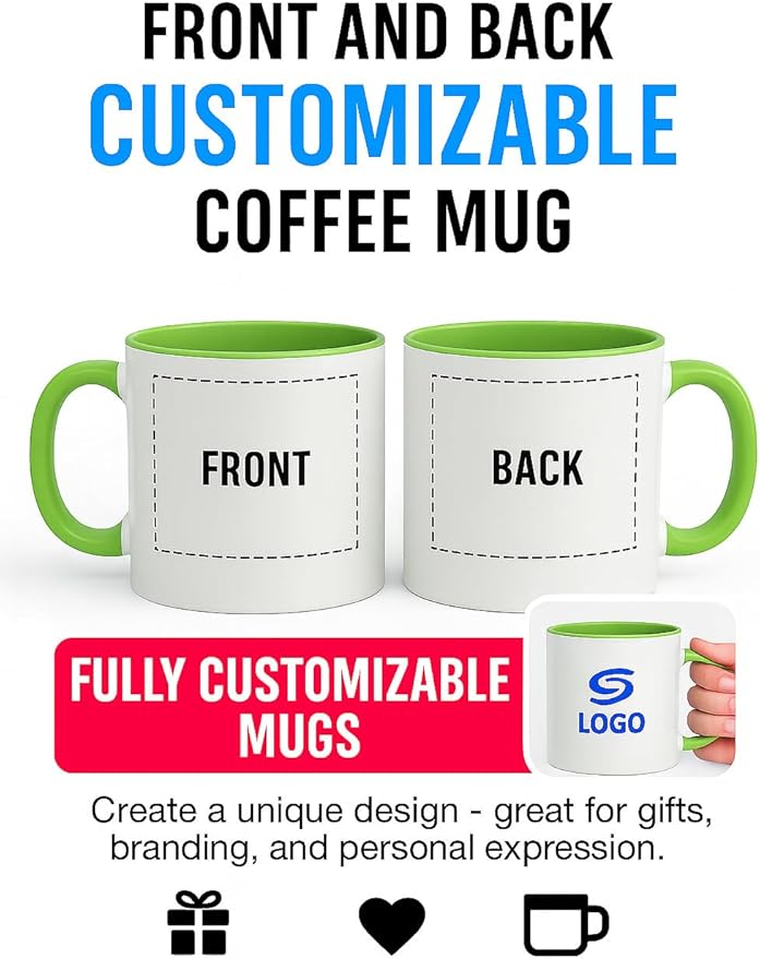 Personalized Coffee Mug | Custom Photo, Text, or Logo Cup (11oz, Lime Green Rim, Inner, and Handle) |Dishwasher & Microwave Safe |Unique Gift for Men & Women –Taza Personalizada