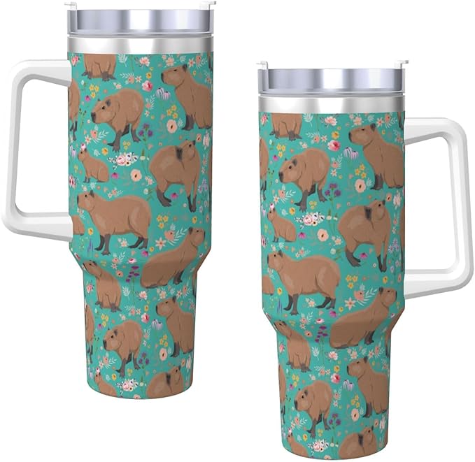 Capybara Gifts Capybara Tumbler Cute Cup Water Bottle for Girls, Teens, Women, Men Stainless Steel Vacuum Insulated 40oz Tumbler with Lid and Straw for Water, Iced Tea or Coffee, Blue