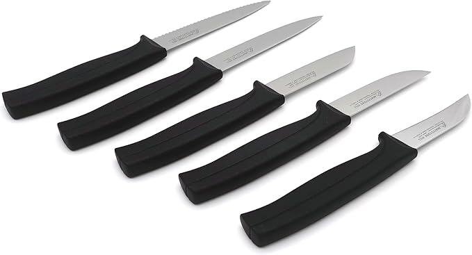 Paring Knife Set, MATTSTONE HILL Kitchen Knife Set - 4" Serrated Utility, 3" Fruit and Vegetable Knife, 2.5" Peeling Knife, Premium Stainless Steel, Semi Soft Handle, Black