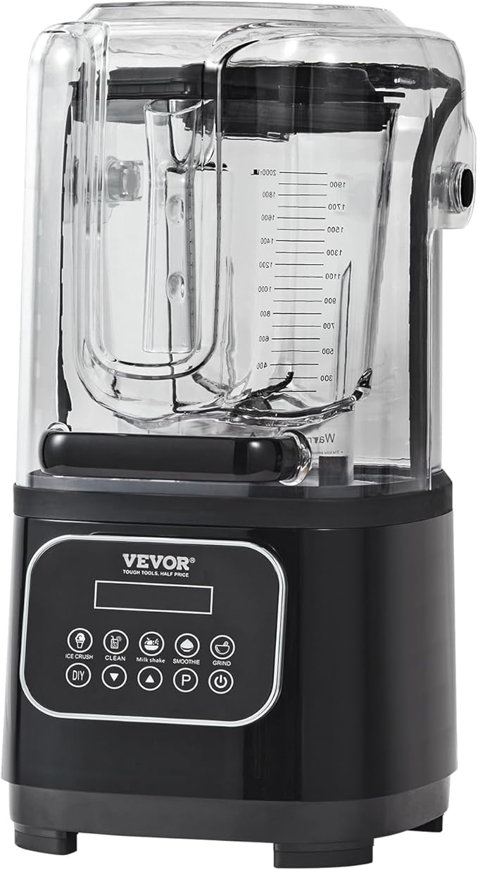 VEVOR Professional Blender with Shield, Commercial Countertop Blenders, 68 oz Jar Blender Combo, Stainless Steel 9 Speed & 5 Functions Blenders, for Shakes, Smoothies, Peree, and Crush Ice, Black