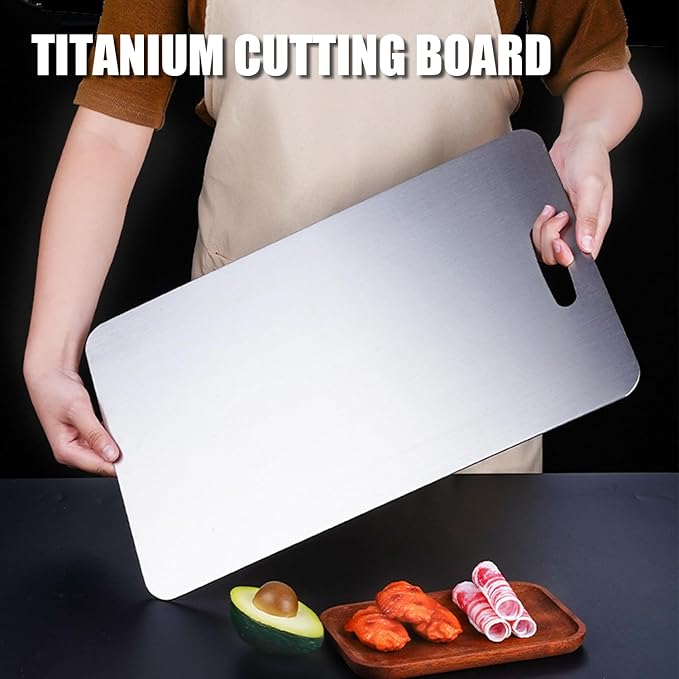 Titanium Cutting Board - 2025 New Upgrade 100% Pure Titanium Cutting Boards for Kitchen Double Sided Titanware Cutting Board,Hygiene Durable Dishwasher Safe Chopping Board(16.1‘’LX10.1‘’W)