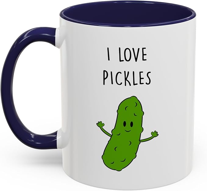 Cute Pickle Lovers Coffee Mug - I Love Pickles, Black Accent Mug, Funny Gift for Veggies Fans, Kitchen Decor, Unique Ceramic