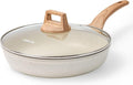 CAROTE 12 Inch Non Stick Frying Pan with Lid,White Granite Nonstick Skillet Omelet Pans, Egg Pan Granite Cookware, PFOS & PFOA Free