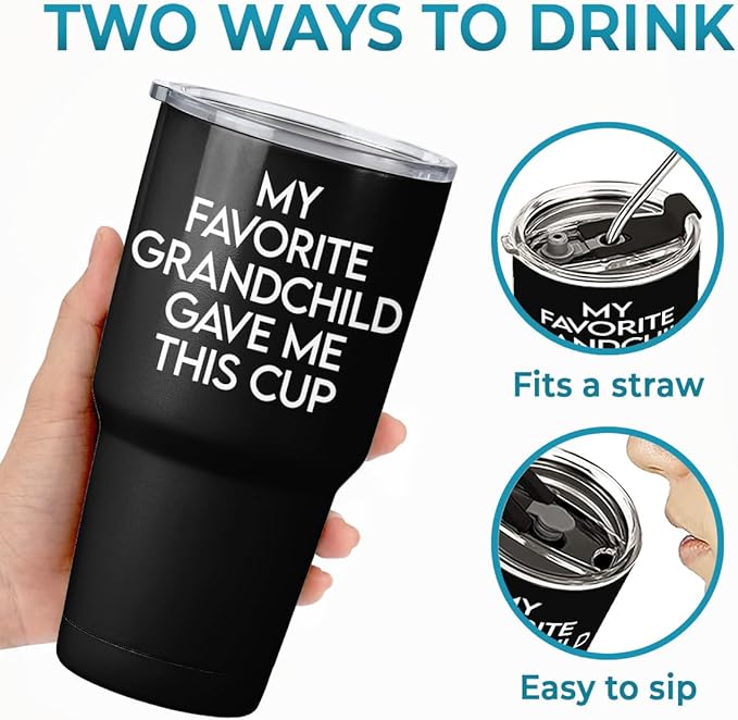 DOPTIKA 1 Piece - My Favorite Grandchild Gave Me This Cup, Coffee Tumbler 30 Oz, Christmas Birthday Gifts for Grandpa, Cool Presents for Grandparents, Grandpa Tumbler Gifts from Grandchild