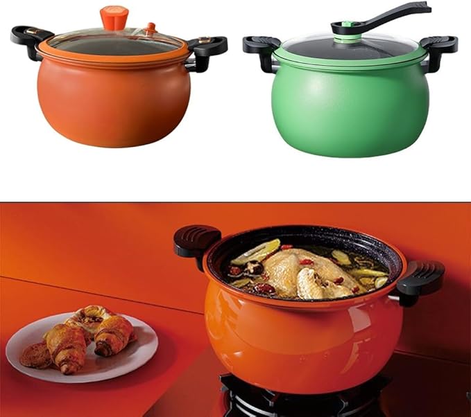 Non-stick Pressure Cooker for Home Cooking, 6-Quart Stainless Steel Stew Pot with Lid, Fast Cooking Soup and Stew Cooker, Multi-functional Easy Clean Kitchen Pot(Orange)