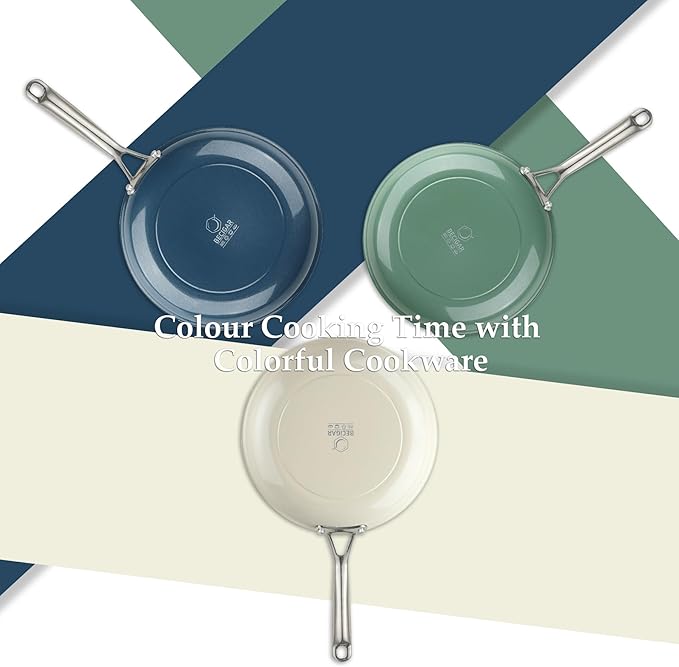Ceramic Frying Pan Set with Stainless Steel Handle - Perfect Cookware Set for Steak & Non Stick Cooking - Ceramic Pans Set Non Stick Trendy Essential for Young Chefs(Green)