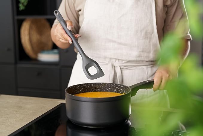 Zyliss Angled Mixing Spoon, Sustainable Wheatstraw/Nylon, Angled MIxing Spoon for Cooking and Serving with Heat Resistant Silicone Head, Beluga Grey, 11.6" x 2.2", Dishwasher Safe, 5 Year Guarantee