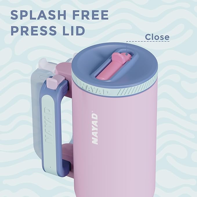 NAYAD 22 oz Flip Straw Tumbler with Handle & 10oz Snack Container Insulated Stainless Steel Water Bottle with Foldable Handle Dual Lids for Travel Gym Car Daily Use Christmas gifts (pink)