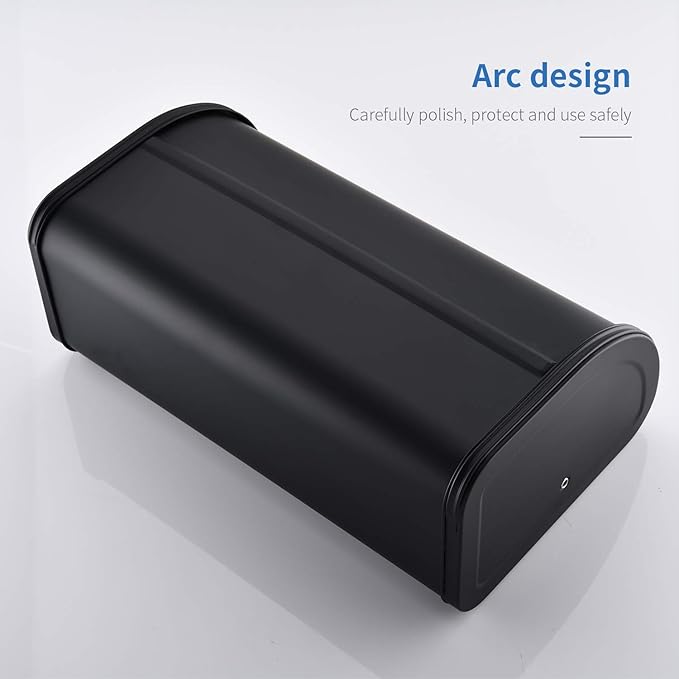 HILFA Stainless Steel Bread Box with Roll Up Lid, For Easy Kitchen Counter Storage, Bread Bin Holder,17.5X11.5X7.5 inch, Matte Black For Home and Kitchen