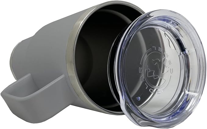 20oz Vacuum Insulated Travel Mug with Handle, Tiki Statue, Personalized Engraving Included (Gray)