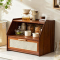 Modern Counter Top Cabinet with Drawer, Bamboo Spice Organizer and Bread Box, Mug Holder Storage Rack, Makeup and Perfume Cabinet for Kitchen or Living Room(Brown)