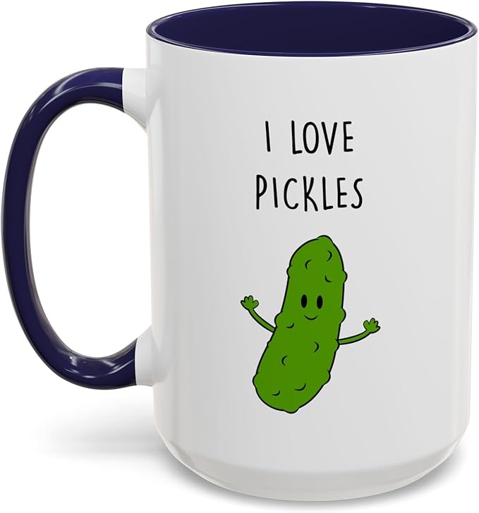 Cute Pickle Lovers Coffee Mug - I Love Pickles, Black Accent Mug, Funny Gift for Veggies Fans, Kitchen Decor, Unique Ceramic