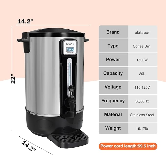 100-Cup Commercial Coffee Urn – Upgraded Even-Brew Showerhead & Filter – Double-Wall Stainless Steel Percolator with Keep-Warm Function (Coffee Urn)