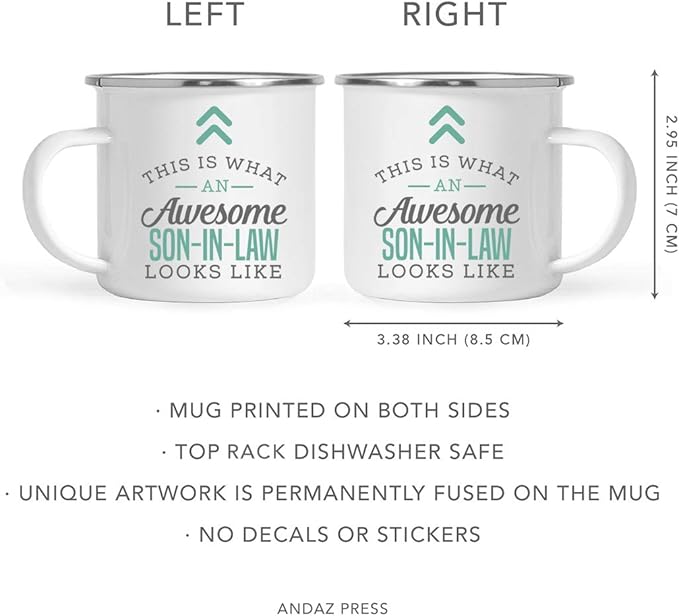 Andaz Press 11oz. Stainless Steel Campfire Coffee Mug Gift, This is What an Awesome Son-in-Law Looks Like, 1-Pack, Birthday Gift Ideas Coworker Him Her, Includes Gift Box