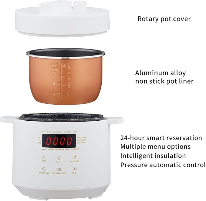 3L Mini Electric Pressure & Slow Cooker, Multi Cooker with Rice Yogurt Saute Functions, Digital Kitchen Appliance for Home Cooking, Includes Steamer & Warmer