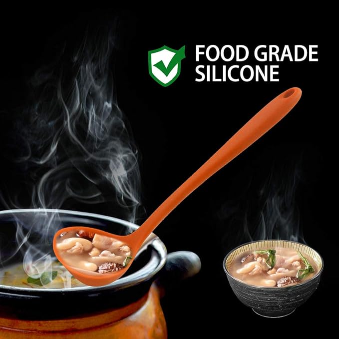 uxcell Silicone Soup Ladle Spoon 8.5 Inch Heat Resistant to 450°F One Piece Design Restaurant Kitchen Cooking Utensil for Serving Soup Orange