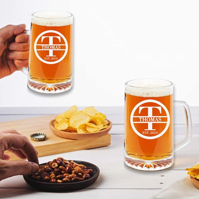 Custom Gifts for Men - Etched Beer Mugs Personalized Man Cave Bar Gifts for Husband, Boyfriend, Dad - Valentine's, Housewarming, Anniversary.