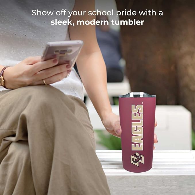 Campus Colors NCAA Stainless Steel Tumbler perfect for Gameday - 18 oz - Double Walled - Keeps Drinks Perfectly Insulated (Boston College Eagles - Maroon)