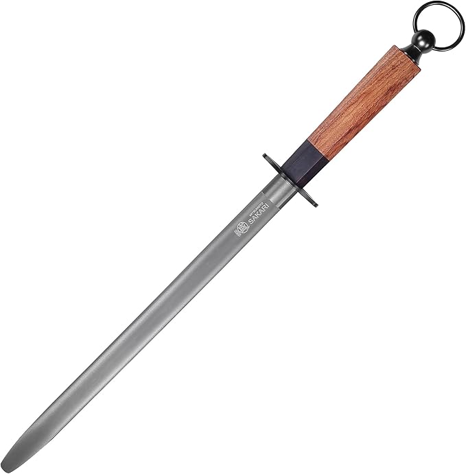 MITSUMOTO SAKARI 12 Inch Knife Sharpener Rod, Flat Honing Rod, High Carbon Honing Steel