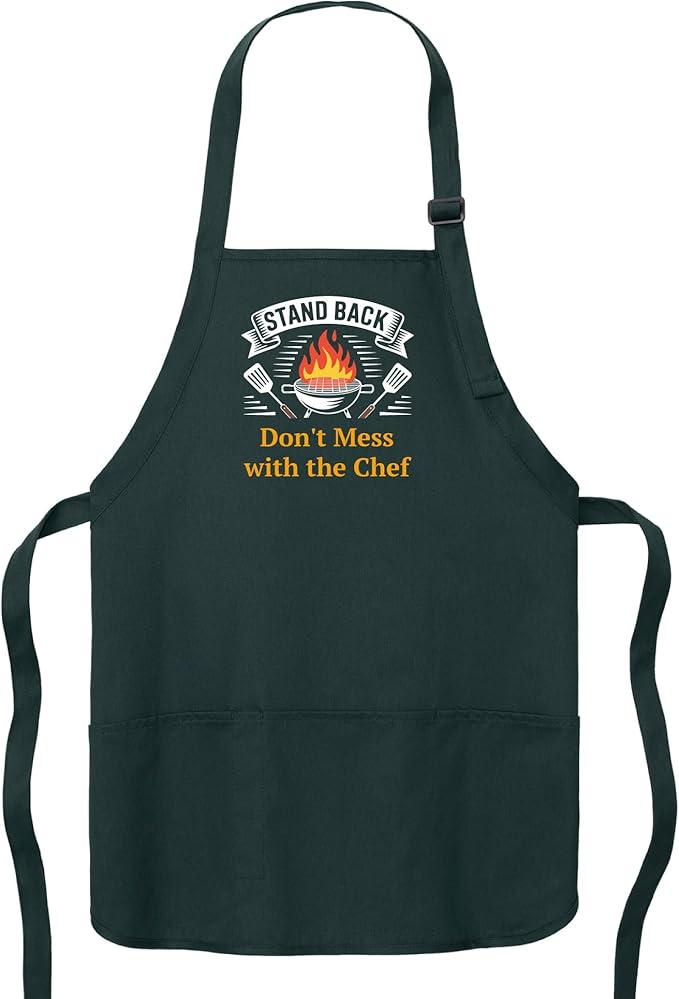 Personalized Medium Length Cooking & Grill Apron – Stand Back Design with Custom Text (1-2 Lines)