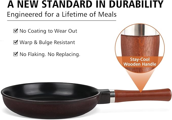 Pure Ceramic Frying Pan Skillet, One-Piece Construction Ensures No Coatings & No Metal, SGS-Certified Non-Toxic, Naturally Nonstick for All Cooktops, 10-inch (Black)
