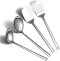 Stainless Steel Kitchen Utensils Set, 4-Piece – Slotted Turner, Solid Turner, Skimmer & Ladle – Rust-Resistant, Long Handle, Hanging Loop, Dishwasher Safe – Everyday Cooking & Serving