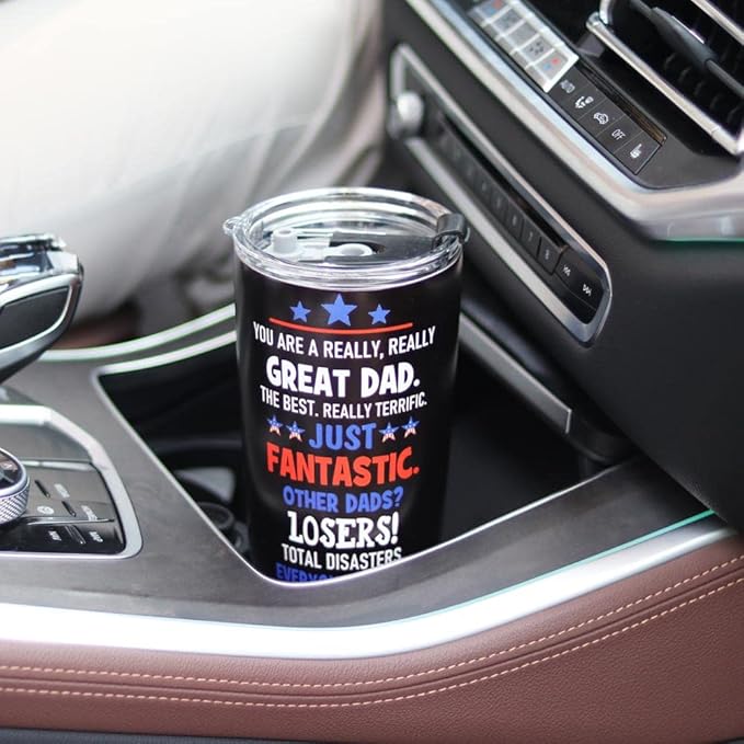 Gifts for Dad from Daughter Son kids - Best Dad Ever Tumbler Gifts for Christmas - Funny Father Christmas Birthday Presents, 20 OZ Stainless Steel Insulated Travel Coffee Tumbler Cup for Father