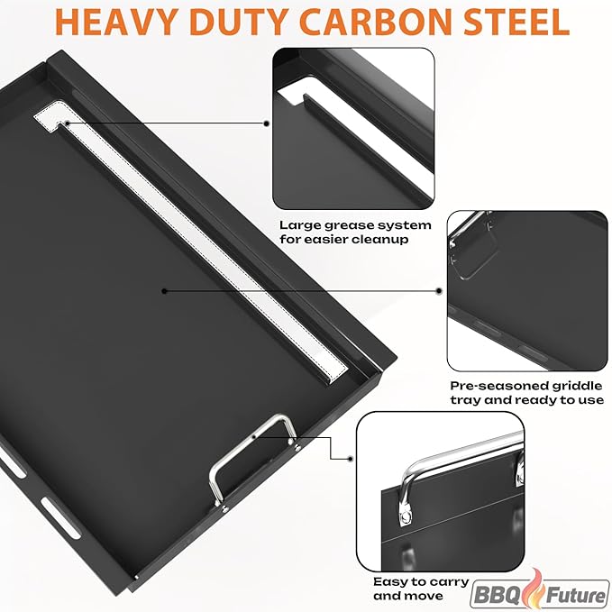 Full Size Griddle Insert for Weber Genesis II 400 Series Gas Grills, 6789 Flat Top Grill Griddle with Handles for Weber GS4 Genesis II E410 Genesis II LX 440 Series Gas Grill, Carbon steel, Black