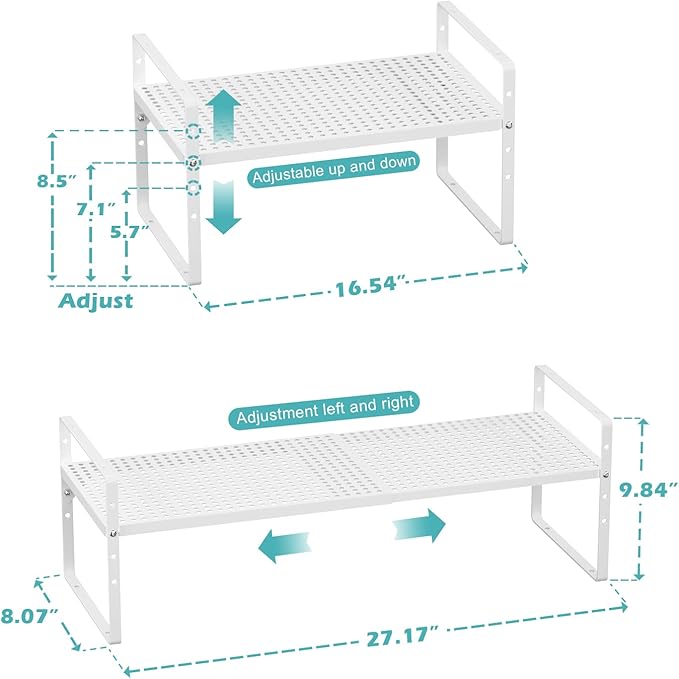 Cabinet Organizer Shelves,Expandable Spice Racks,Stackable Countertop for Organizer Pantry Counter Under Sink,Adjustable Storage Shelf Racks for Kitchen Home Office,White,3 Packs