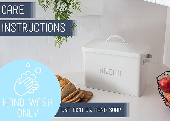 Nat & Jules Extra Large White 15 x 10 Metal Farmhouse Bread Box - Holds Two Full Loaves