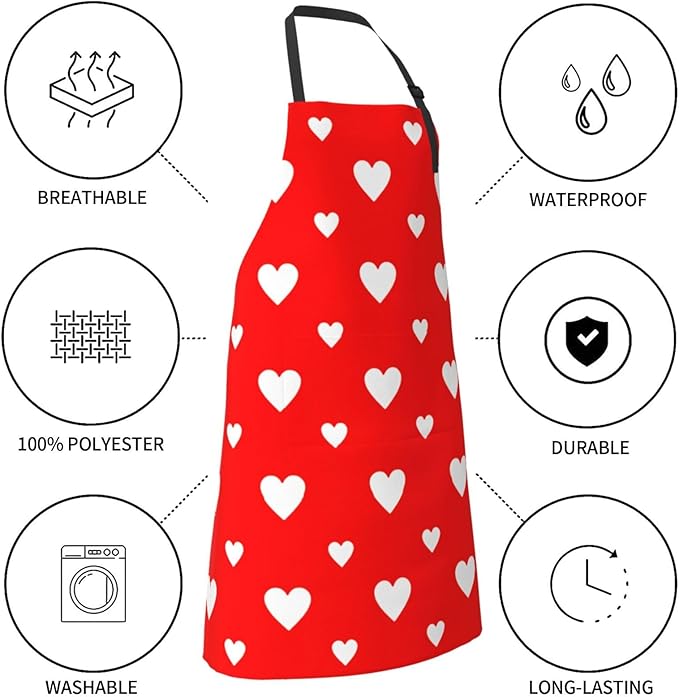 Apron for Women Men Hearts Aprons With Pockets Adjustable Washable Aprons for Cooking Baking Kitchen