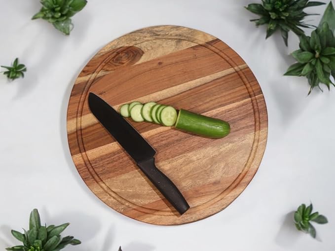 Vesta Homes Large Wooden Round Chopping Board, Cutting/Serving Board, Charcuterie, and Cheese Board for Kitchen | Natural Acacia Wood | 15 * 15 * 1 Inches | Handcrafted in India