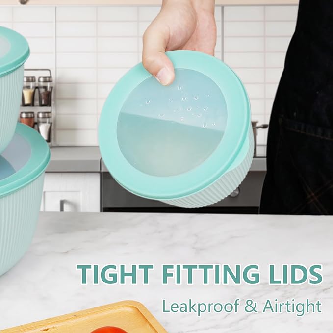 BoxedHome Mixing Bowls with Lids - 8 Piece Plastic Nesting Bowls Set includes 4 Prep Bowls and 4 Lids, Microwave and Dishwasher Safe, Green