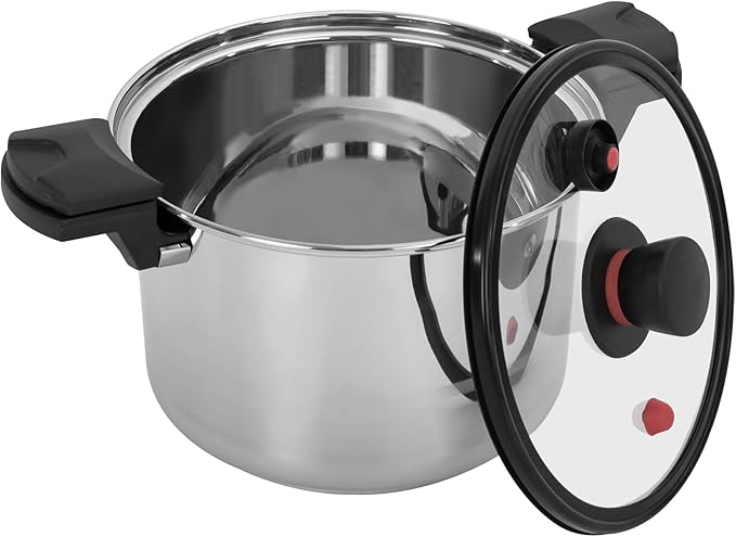 7.4 Qt Stainless Steel Pressure Cooker, 60KPa Fast Pressure Pot with Glass Lid for All Stoves, Induction Cookers and Gas Stoves, Large Soup Stew Pot Olla De Presion