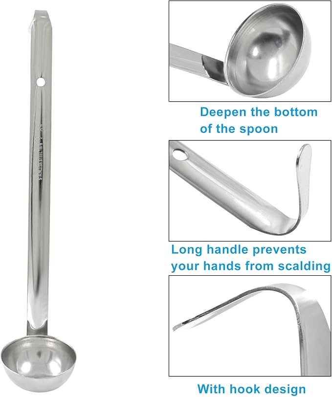Piutouyar 3 Pcs 1 oz Soup Ladle Set, Stainless Steel Ladle with Long Hooked Handles Kitchen Cooking Serving Ladle Accessories for Cooking Soup Sauce Stews