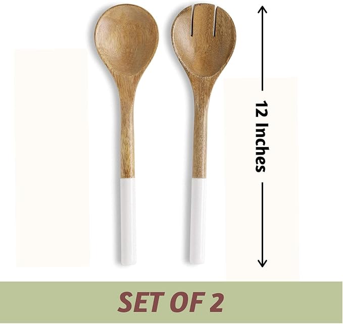 Folkulture Salad Servers or Salad Tongs | Set of 2 (12") Serving Spoons in Kitchen Essentials or Salad Hands Set | Wooden Salad Tongs for Serving | Christmas Gifts for Women Unique