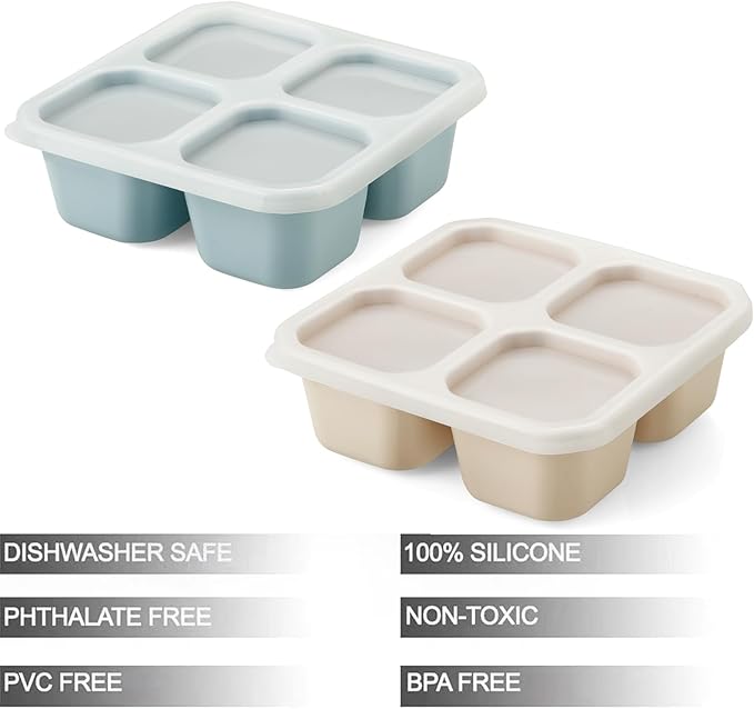 PandaEar 2 Pack Snack Containers, 4 Compartment Silicone Bento Lunch Snack Box with Lids, Reusable BPA-Free Divided Bento Snack Box for Toddler, Food Storage Containers for Travel Work